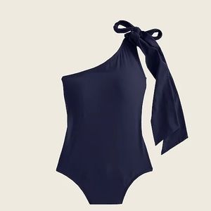 J. Crew Navy Blue Bow-tie one-shoulder one-piece swimsuit swim suit NWT size 16